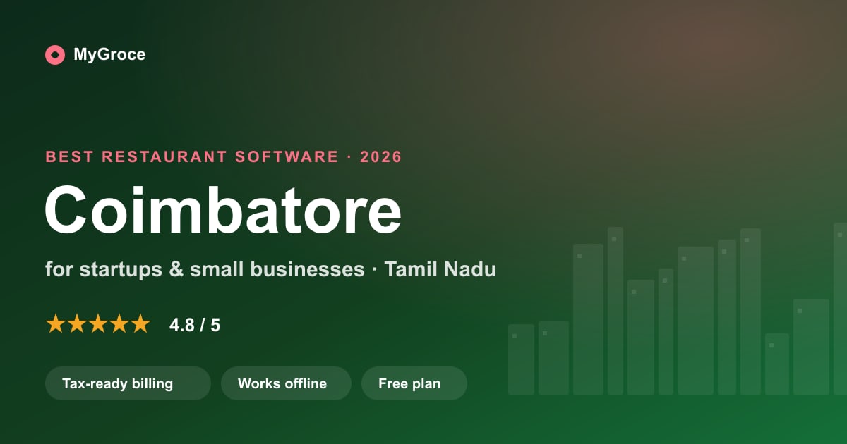 MyGroce Restaurant & Cafe POS Software for businesses in Coimbatore, Tamil Nadu — 2026